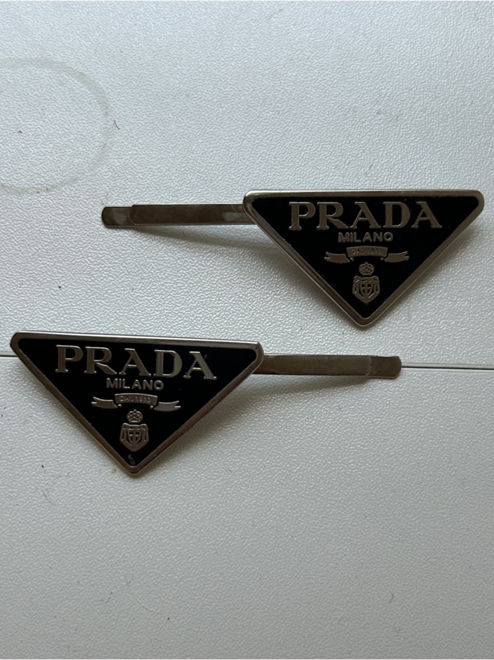 Prada Black Triangle Logo Hair Pins - Set of 2